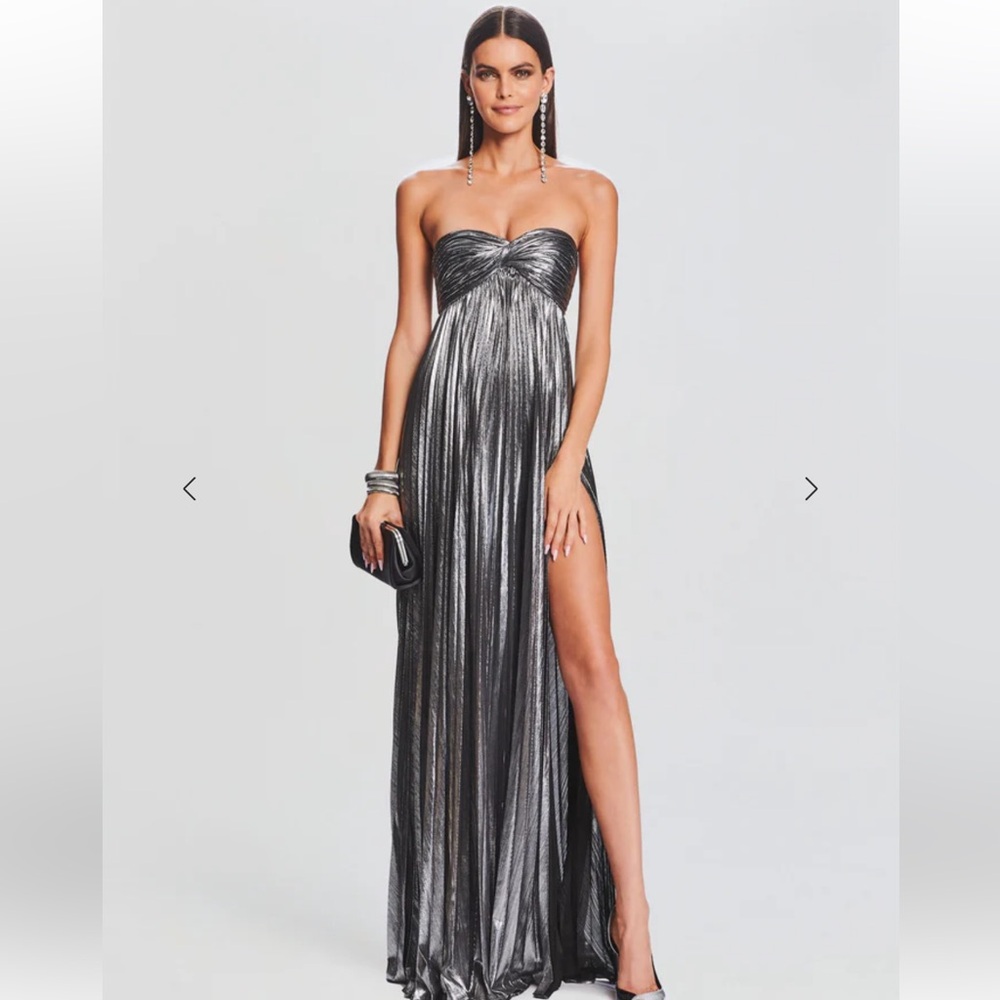 Retrofete Metallic Silver Strapless Maxi Gown